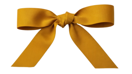 Isolated Mustard Yellow Ribbon Bow Knot with Tails for Crafts Projects and Gift Decoration