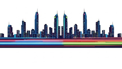 Vividly illustrates Cityscape and skyline with colorful motion trails