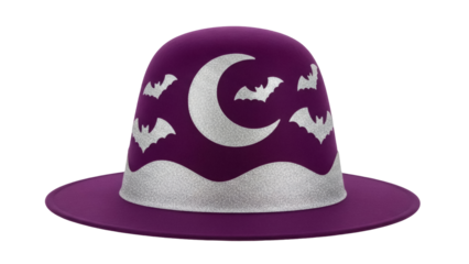 Isolated Witch Hat with Moon and Bats, Spooky Decoration for Halloween, Party Accessory