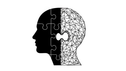 Silhouette face puzzle pieces connect creatively indeed