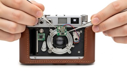 Fixing Camera: A meticulous repair with skillful precision.