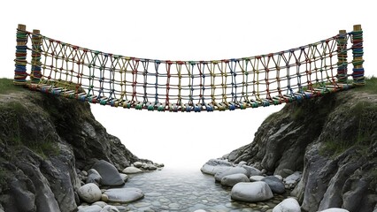 Rope bridge cleverly spanning a gorge with detail