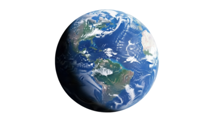 Isolated planet Earth globe with realistic rendering showing continents and oceans, day view