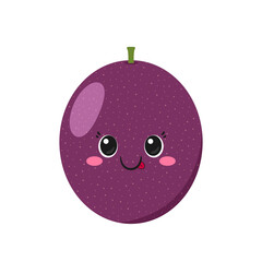 Whole passion fruit, cute smiling tropical fruit, fun cartoon character, big eyes, kawaii style, icon vector illustration.