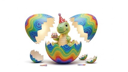 Dinosaur hatching brightly celebrates joyfully in artistic display