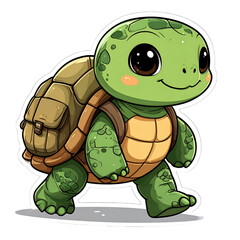 Fototapeta premium Smiling Turtle with Backpack Illustration on Black Background Ready for an Outing