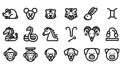 Chinese Zodiac Animals and Astrology Signs Icons Set.