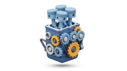 Piston Engine Model Beautifully Crafted with Gears Around