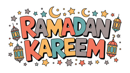 Obraz premium Ramadan Kareem Illustration: Festive and colorful illustration captures the spirit of Ramadan Kareem, featuring traditional lanterns, crescent moons, and stars, perfect for celebrating the holy month.