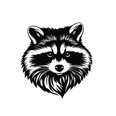 Black racoon silhouette isolated on white background. Raccoon face black silhouette. Racoon head icon vector illustration.