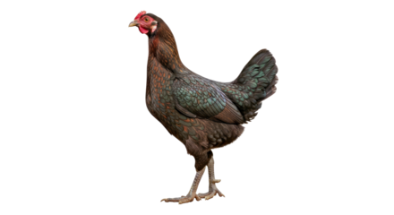 Muscular Asil Hen Displaying Strong Upright Stance and Tight Feathers Isolated on White Background