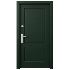 Obraz premium Dark green interior door with silver hardware isolated on transparent background