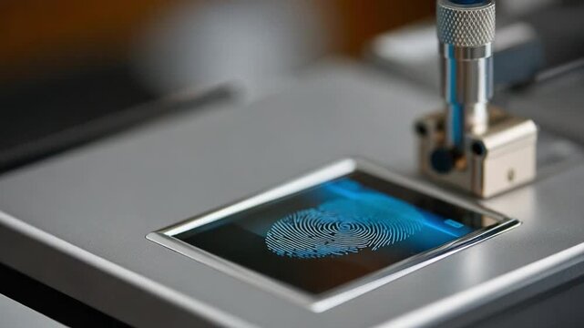 Forensic Precision: The image showcases a close-up of forensic science equipment meticulously analyzing a fingerprint. It is a symbol of accuracy and attention to detail. 