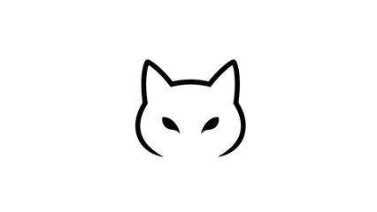 Minimalist black and white line art of a stylized cat face illustration