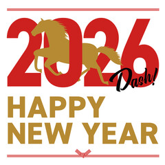 2026年をイメージしたシルエットの午とhappy new yearの年賀状_正方形
