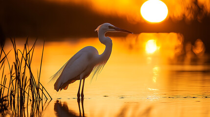 heron at sunset