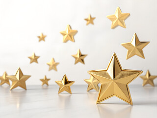 Obraz premium A shiny five point golden star vector icon on a white background serves as a glossy Christmas ornament and symbol of success for holiday celebration awards and rating design patterns