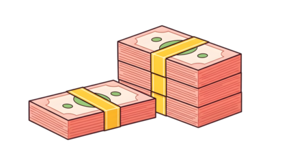 Stacks of money isolated on transparent background