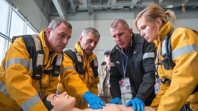 Saving Lives: A focused team of medical professionals during a hands-on training session on CPR, demonstrating their skills and dedication in an emergency scenario.