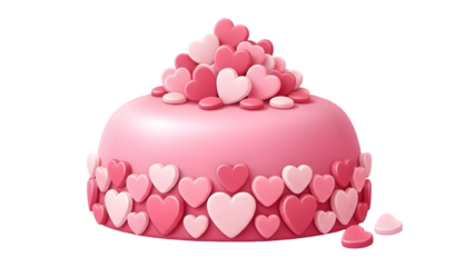 Pink cake with hearts isolated on transparent background