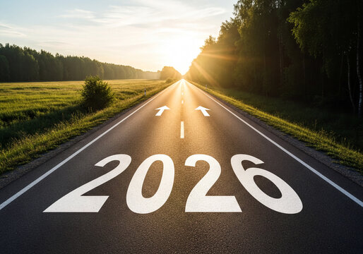 Open Road at Sunrise with 2026 Ahead, Future Vision and New Year Journey Concept