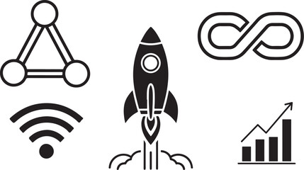 Fototapeta premium Vector illustration of Collection of various black outline business, technology and communication icons, isolated on white background and transparent background