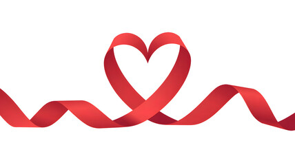 Elegant red ribbon forming a heart shape, isolated on transparent background isolated on transparent background