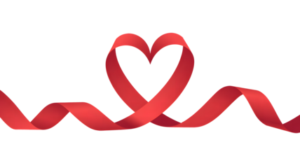 Elegant red ribbon forming a heart shape, isolated on transparent background isolated on transparent background