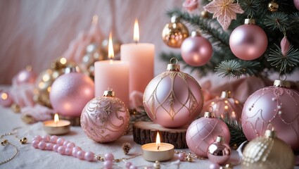Modern Christmas decor with pink and green trees &mdash; AI generated