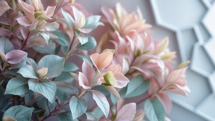 Pastel flowers on abstract blue background &mdash; AI generated