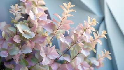 Pastel flowers on abstract blue background &mdash; AI generated