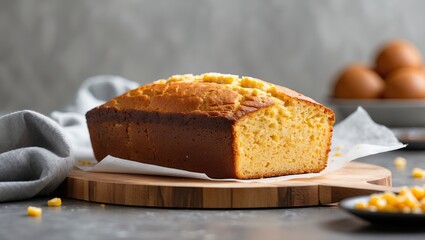 Homemade cornbread loaf on parchment paper &mdash; AI generated