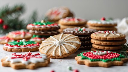 Festive assortment of decorated holiday cookies &mdash; AI generated