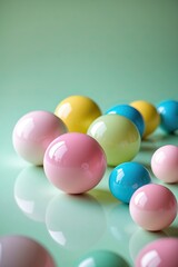 Glossy colorful spheres on reflective surface &mdash; AI generated