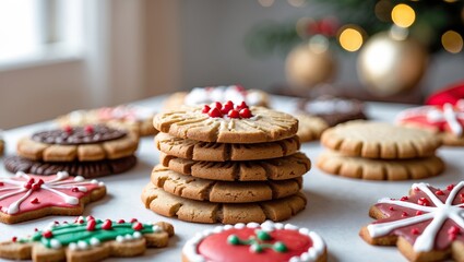 Festive assortment of decorated holiday cookies &mdash; AI generated