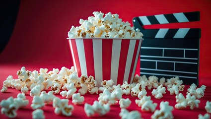 Movie-themed scene with popcorn and clapperboard &mdash; AI generated