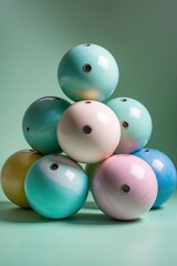 Pyramid of pastel bowling balls &mdash; AI generated