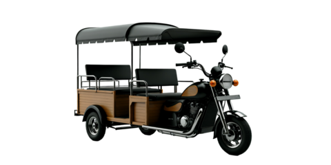 Masterpiece product photograph of a three wheeled tuk tuk with canopy roof isolated on an empty plain background 0