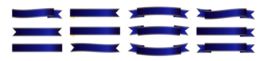 曲線表現を強調したブルーリボンデザインセット 高級感のあるバナー装飾素材