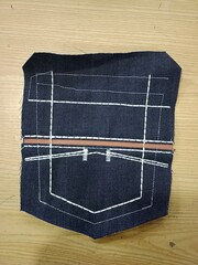 Blue Jeans denim pant with blank leather, leather in jeans,Brown leather empty copy space label texture,Back side of blue denim jeans trousers background.New denim