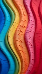 Vibrant rainbow colored wavy textured fabric background