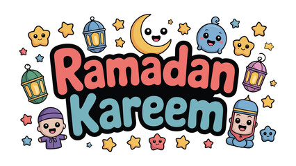 Ramadan Kareem: A vibrant cartoon featuring crescent moon and lanterns, representing the spirit of Ramadan Kareem.