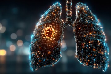 Digital depiction of lungs with virus and futuristic connections