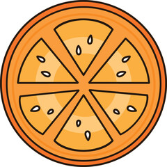 Cartoon slice of an orange cut in half.