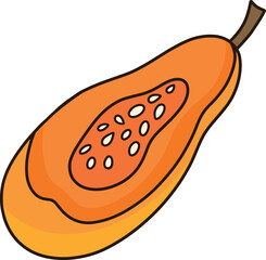 Cartoon of a ripe papaya cut in half.