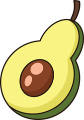 Cartoon clip art of an avocado cut in half.