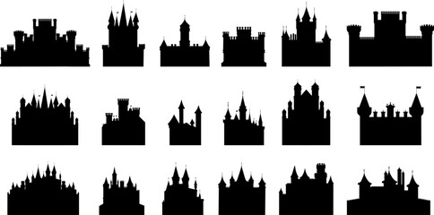 Silhouette palaces, royal castles, set, vector collection
