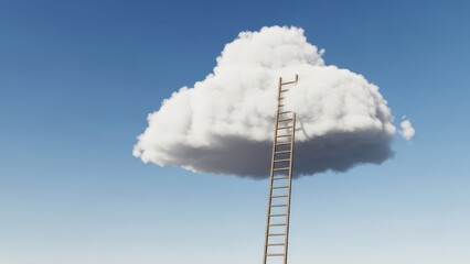 Obraz premium Ascending to new heights A conceptual image of a ladder reaching a soft cloud in a clear blue sky, symbolizing ambition, dreams, and success
