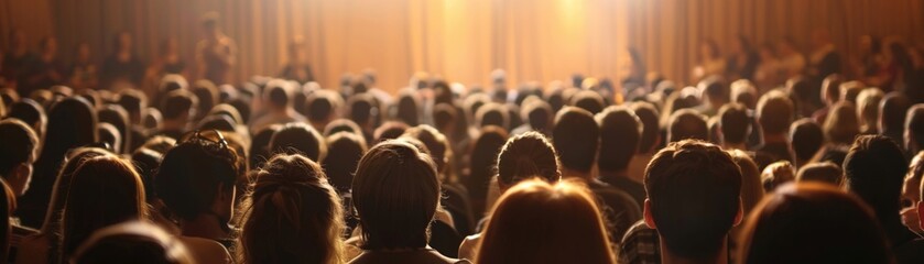 Audience enthralled by a captivating performance unfolding on stage  ,close-up
