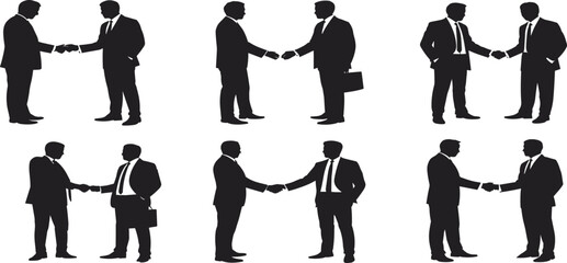 Professional business handshake silhouette vector set for corporate partnership deal agreement and successful teamwork networking design © MdMajnur